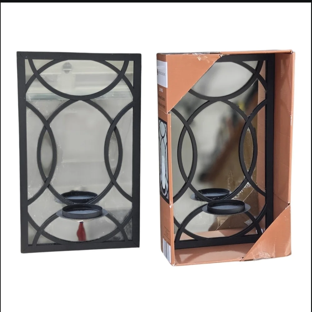 Black Wall Mirror with Candle Holder